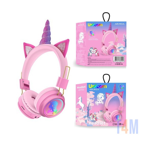 UNICORN RAINBOW SIMPLE CAT EAR WIRELESS HEADSET AH-902A WITH STEREO PINK